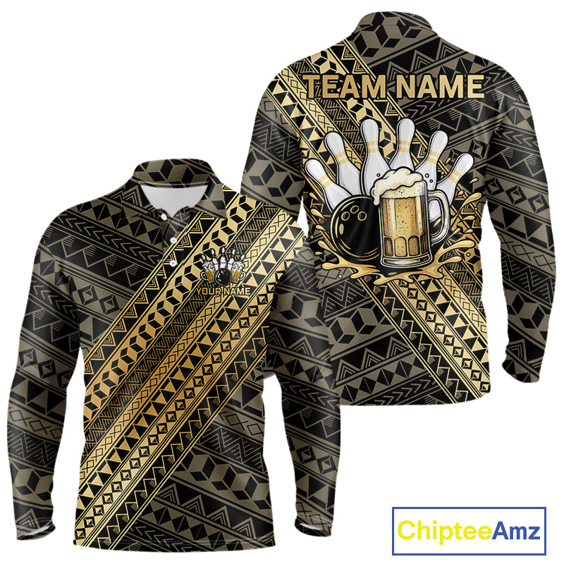Yellow and Black tribal pattern Bowling and Beer shirts for men custom Team Bowling jerseys outfit NQS9928