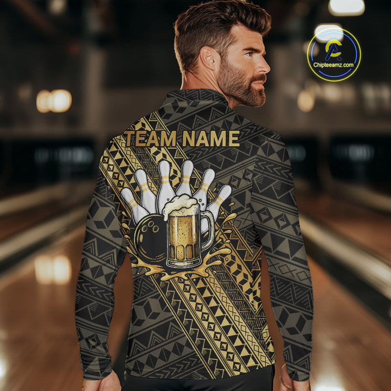 Yellow and Black tribal pattern Bowling and Beer shirts for men custom Team Bowling jerseys outfit NQS9928