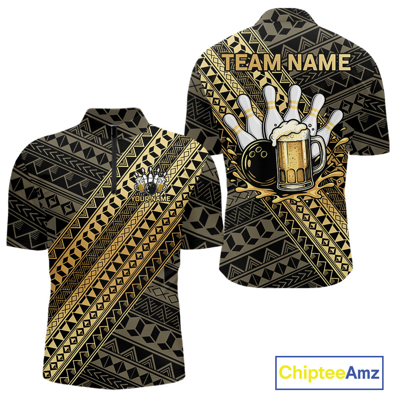 Yellow and Black tribal pattern Bowling and Beer shirts for men custom Team Bowling jerseys outfit NQS9928
