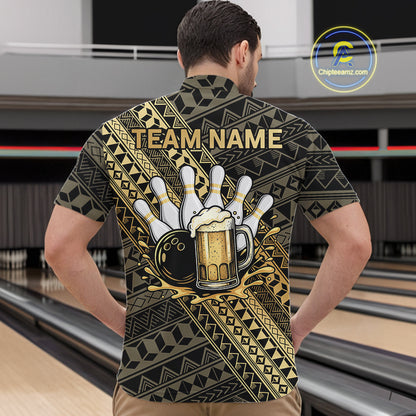 Yellow and Black tribal pattern Bowling and Beer shirts for men custom Team Bowling jerseys outfit NQS9928