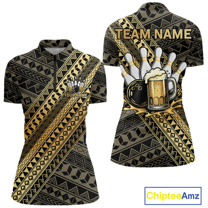 Yellow and Black tribal pattern Bowling and Beer shirts for Women custom Team Bowling jerseys outfit NQS9928