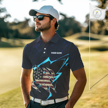 Load image into Gallery viewer, Vintage American Flag blue lightning Mens Golf polo shirts Custom patriotic Golf outfit For Mens NQS10059