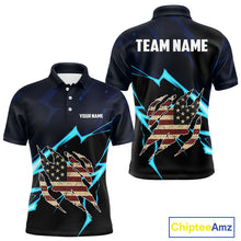 Load image into Gallery viewer, Vintage American Flag blue lightning Mens Golf polo shirts Custom patriotic Golf outfit For Mens NQS10059