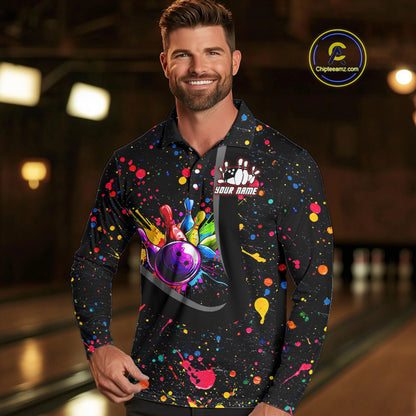 Colorful bowling jerseys Bowling Polo, 1/4 Zip Shirt for Men Custom Bowling Team shirts for bowlers NQS10363