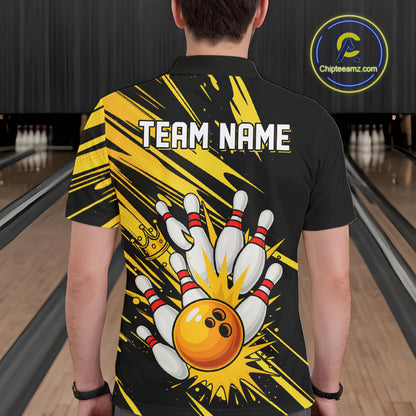 Black and Yellow Bowling Polo, 1/4 Zip Shirt for Men Custom Bowling Team shirts for bowlers NQS10365