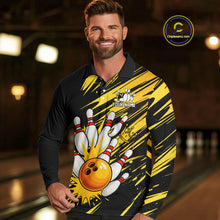 Load image into Gallery viewer, Black and Yellow Bowling Polo, 1/4 Zip Shirt for Men Custom Bowling Team shirts for bowlers NQS10365
