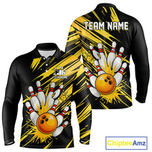 Load image into Gallery viewer, Black and Yellow Bowling Polo, 1/4 Zip Shirt for Men Custom Bowling Team shirts for bowlers NQS10365