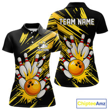 Load image into Gallery viewer, Black and Yellow Bowling Polo, 1/4 Zip Shirt for Women Custom Bowling Team shirts for bowlers NQS10365