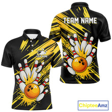 Load image into Gallery viewer, Black and Yellow Bowling Polo, 1/4 Zip Shirt for Men Custom Bowling Team shirts for bowlers NQS10365