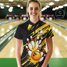Load image into Gallery viewer, Black and Yellow Bowling Polo, 1/4 Zip Shirt for Women Custom Bowling Team shirts for bowlers NQS10365