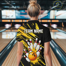 Load image into Gallery viewer, Black and Yellow Bowling Polo, 1/4 Zip Shirt for Women Custom Bowling Team shirts for bowlers NQS10365