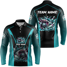 Load image into Gallery viewer, Cyan Blue Shark Bowling Team Men bowling shirts Custom Team Bowling League Jerseys, Uniform Outfits NQS8844