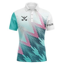 Load image into Gallery viewer, Cyan Blue pattern Mens Golf Polo Shirts Custom Mens Golf Tops, personalized golf gifts NQS9110