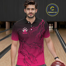 Load image into Gallery viewer, Black and Pink gradient Lightning thunder storm Bowling shirts for Men Custom Bowling Team Jerseys NQS11170