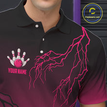 Load image into Gallery viewer, Black and Pink gradient Lightning thunder storm Bowling shirts for Men Custom Bowling Team Jerseys NQS11170