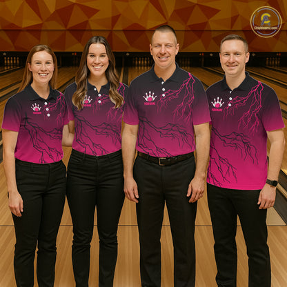 Black and Pink gradient Lightning thunder storm Bowling shirts for Men Custom Bowling Team Jerseys NQS11170