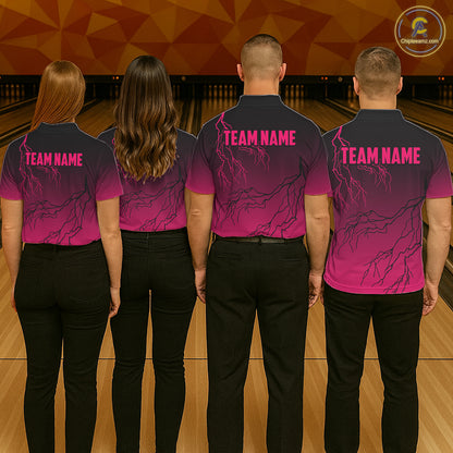 Black and Pink gradient Lightning thunder storm Bowling shirts for Men Custom Bowling Team Jerseys NQS11170