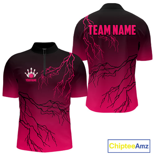Black and Pink gradient Lightning thunder storm Bowling shirts for Men Custom Bowling Team Jerseys NQS11170