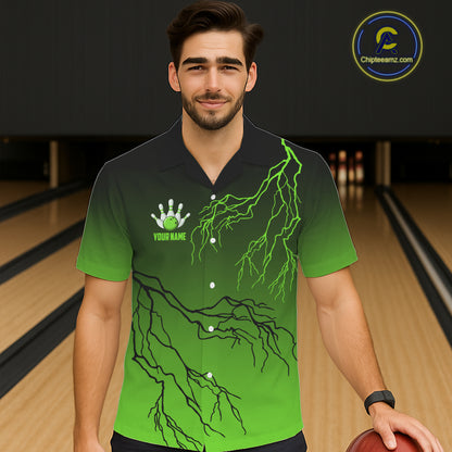 Black and Green gradient storm Lightning thunder Bowling Hawaiian shirts Custom Bowling Team Jerseys NQS11171