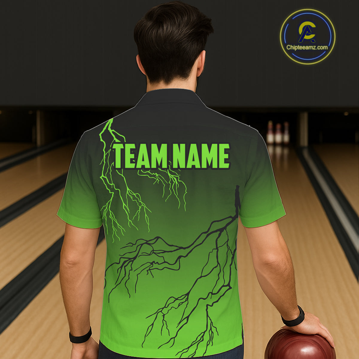 Black and Green gradient storm Lightning thunder Bowling Hawaiian shirts Custom Bowling Team Jerseys NQS11171