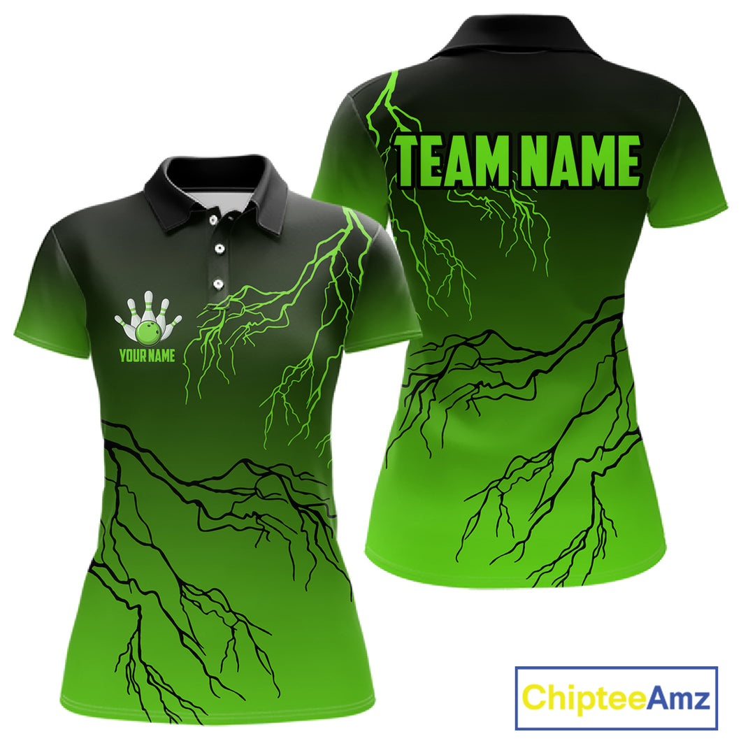 Black and Green gradient storm Lightning thunder Bowling shirts for Women Custom Bowling Team Jerseys NQS11171