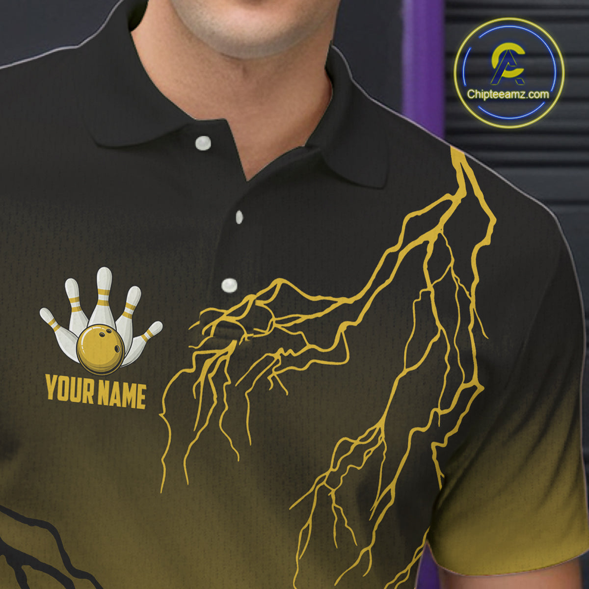 Black and Yellow gradient storm Lightning thunder Bowling shirts for Men Custom Bowling Team Jerseys NQS11172