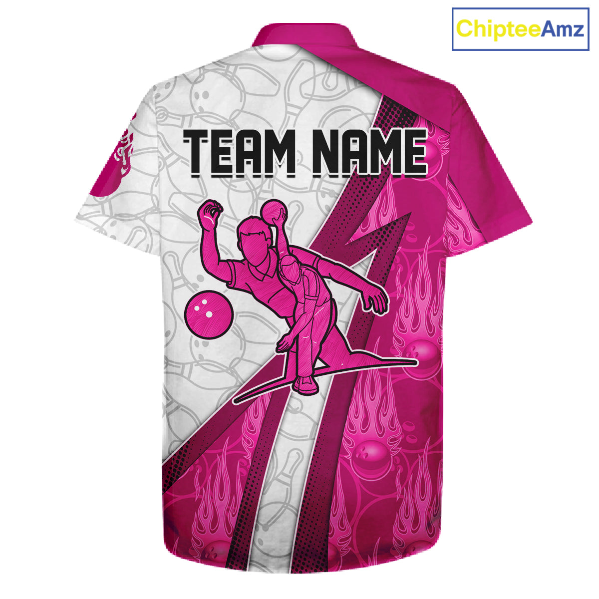 Custom Bowling Hawaiian Shirt Pink flame camo Bowling Button up shirts, Bowling Team jerseys NQS11585