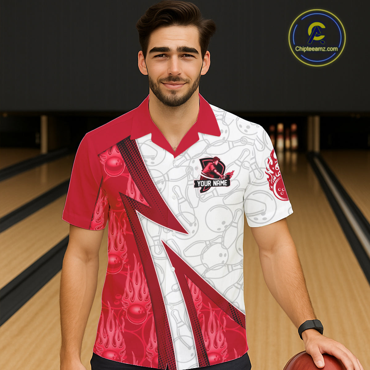 Custom Bowling Hawaiian Shirt Red flame camo Bowling Button up shirts, Bowling Team jerseys NQS11586