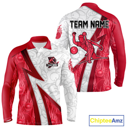 Custom Bowling Polo, Quarter Zip Shirt For Men Red flame camo Bowling shirts, Bowling Team jerseys NQS11586