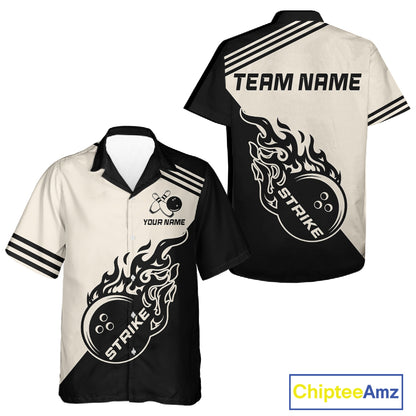Custom Retro Beige and Black Flame Bowling Button-up Shirt, Vintage Team Bowling League jerseys NQS11590