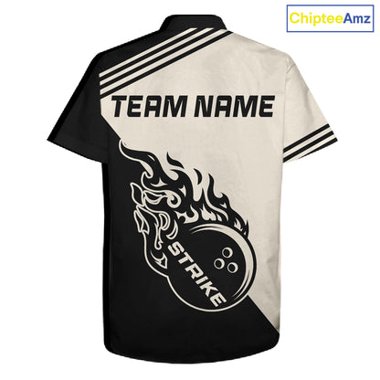 Custom Retro Beige and Black Flame Bowling Button-up Shirt, Vintage Team Bowling League jerseys NQS11590