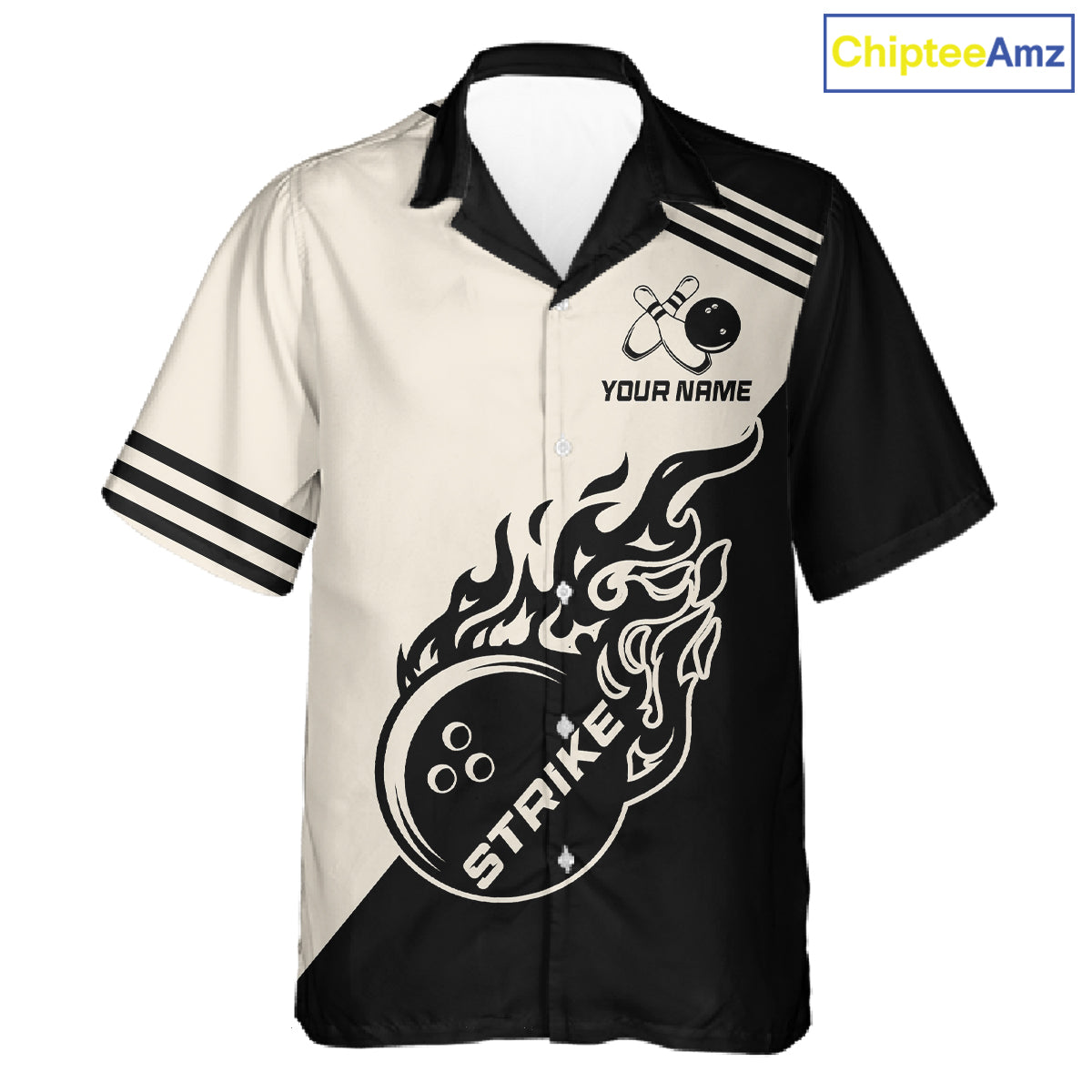 Custom Retro Beige and Black Flame Bowling Button-up Shirt, Vintage Team Bowling League jerseys NQS11590