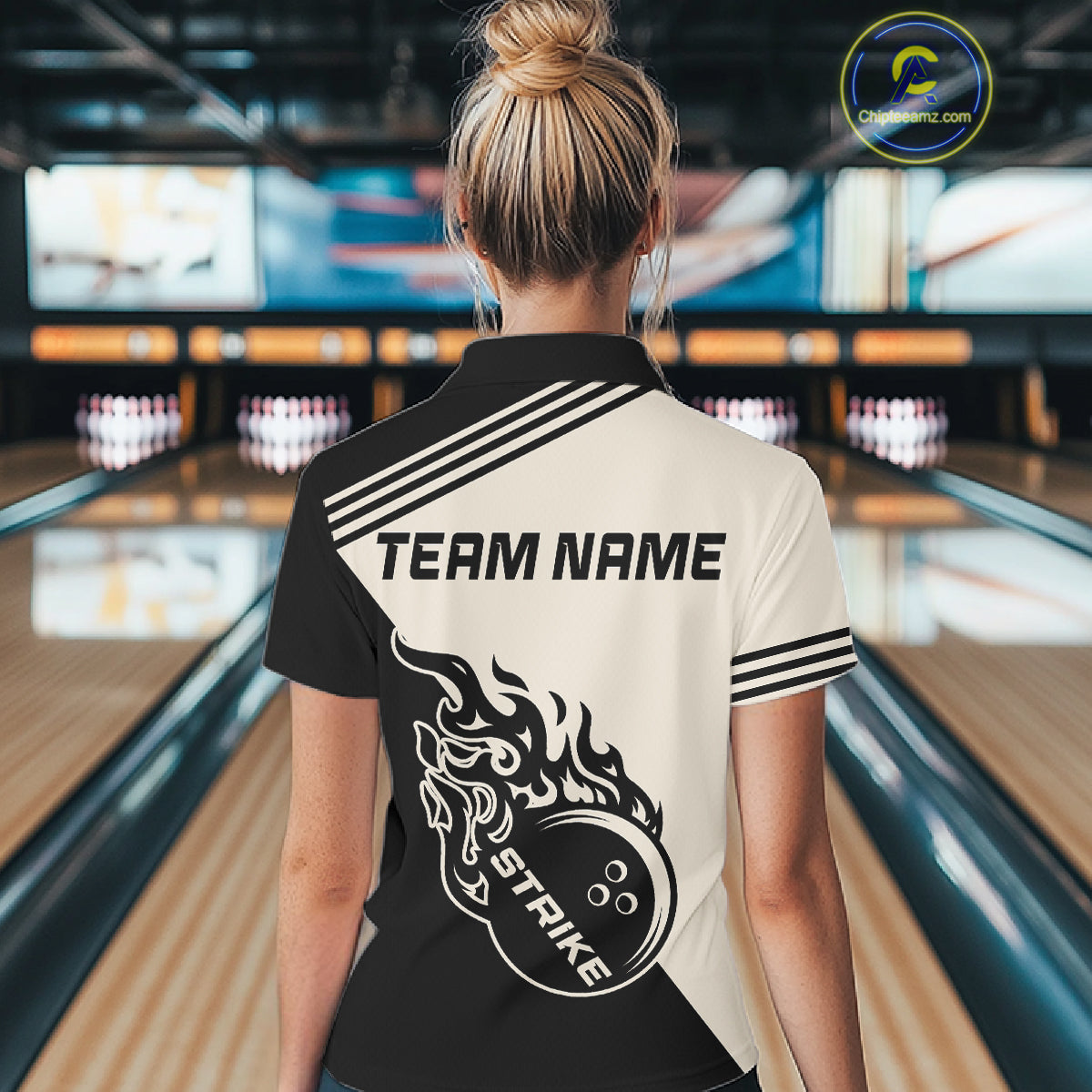 Custom Retro Beige and Black Flame Bowling Shirts For Women, Vintage Team Bowling League jerseys NQS11590