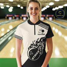 Load image into Gallery viewer, Custom Retro Beige and Black Flame Bowling Shirts For Women, Vintage Team Bowling League jerseys NQS11590