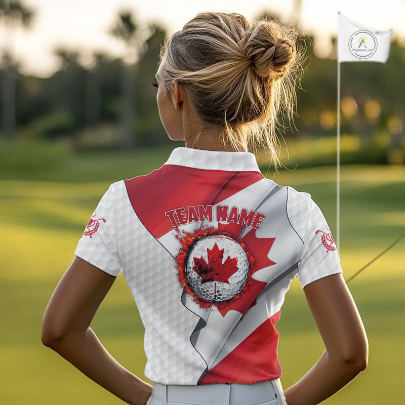 Canadian Flag Golf Polo Shirts For Women Custom team golf jerseys, patriotic golf shirts NQS9929