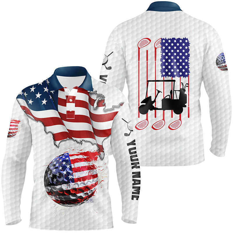 American flag white Golf ball Mens Golf Polo Shirts Custom Golf Shirts For Men, Patriotic Golf Gifts NQS7738