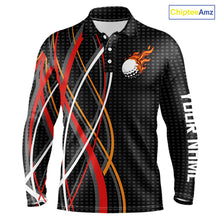Load image into Gallery viewer, Mens Golf polo shirts flame golf ball sport Custom golf outfit for men, unique golf gifts | Black NQS10066