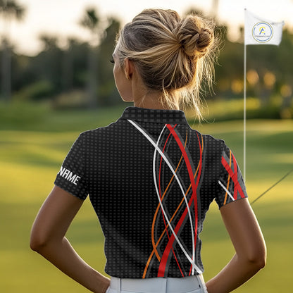Women Golf polo shirts flame golf ball sport Custom golf outfit for ladies, unique golf gifts | Black NQS10066