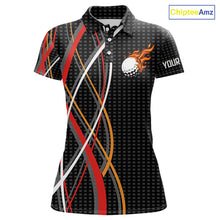 Load image into Gallery viewer, Women Golf polo shirts flame golf ball sport Custom golf outfit for ladies, unique golf gifts | Black NQS10066