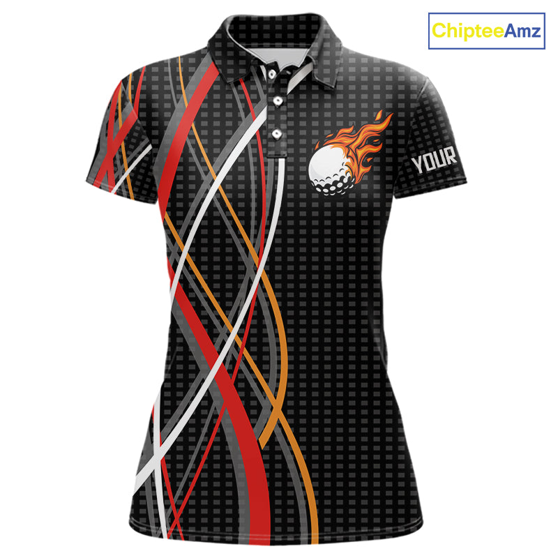 Women Golf polo shirts flame golf ball sport Custom golf outfit for ladies, unique golf gifts | Black NQS10066