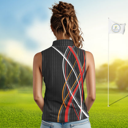 Women Sleeveless Golf polo shirts flame golf ball sport Custom golf outfit for ladies | Black NQS10066