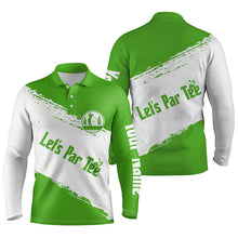 Load image into Gallery viewer, Green and white Mens golf polo shirts custom name let's par tee best mens golf wear NQS5867