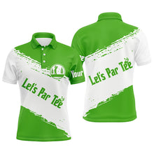 Load image into Gallery viewer, Green and white Mens golf polo shirts custom name let's par tee best mens golf wear NQS5867