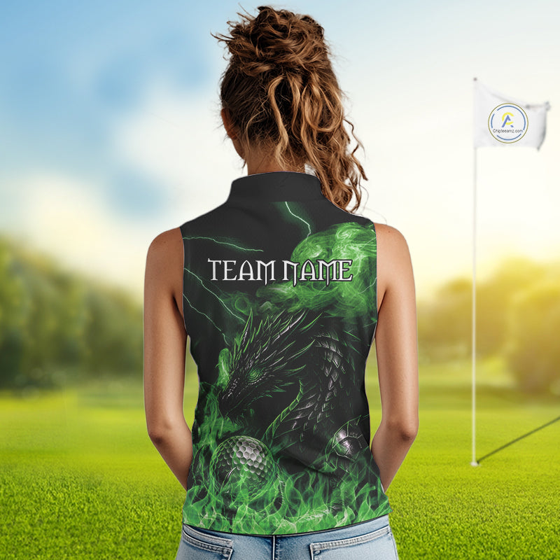 Green Flame Dragon Sleeveless Golf polo shirt Custom Dragon team golf outfit, gift for golf lover NQS10791