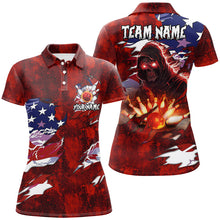 Load image into Gallery viewer, Personalized Red Grunge American flag Skull Bowling shirt for Women Custom Team's Name Bowler Jerseys NQS8851