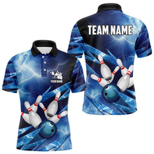 Load image into Gallery viewer, Blue Lightning Thunder Storm Bowling Polo, Quarter Zip Shirt For Men Custom Bowling Team Jersey NQS9114