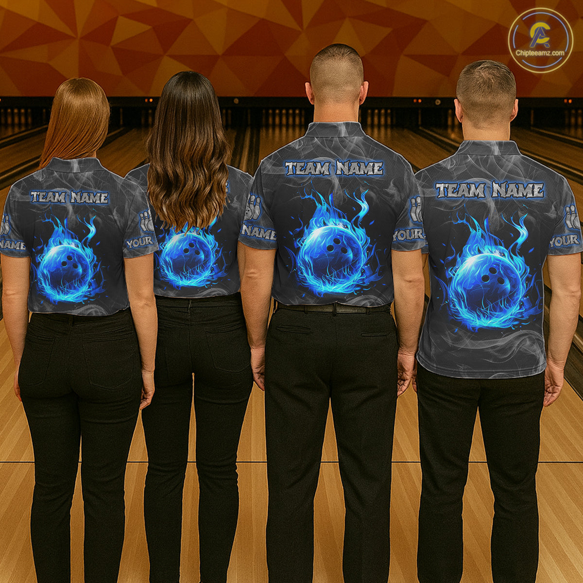 Grey Smoke Blue Flame Skull Bowling Polo, Quarter Zip Shirts For Men Custom Team Bowling Jerseys NQS11182