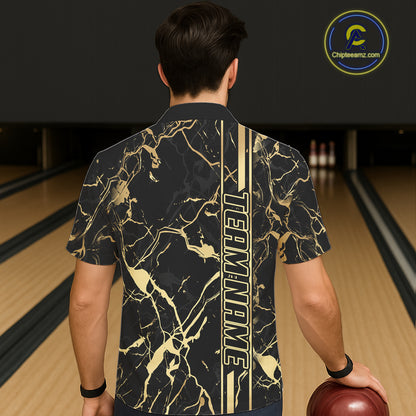 Black and Gold Camo Flame Bowling Hawaiian Shirts Custom Team Bowling Button up shirt NQS11183
