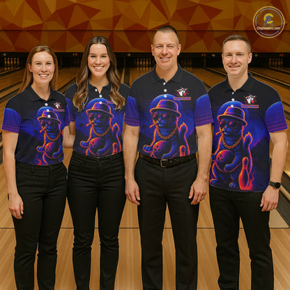 Custom Funny Cat Neon Bowling Jerseys for Women Bowling Uniform Polo & 1/4 Zip Bowling Team Shirts NQS11185