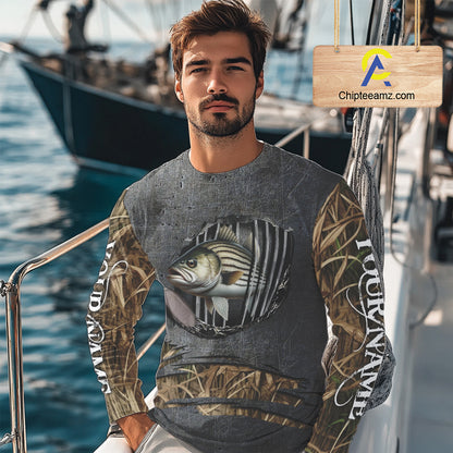 Striped Bass fishing camo metal grunge pattern Custom striper fishing shirts fishing gifts NQS11371